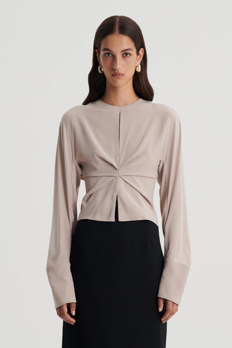 Tops | Women Scanlan Theodore SILK SATIN DRAPED TOP Mushroom