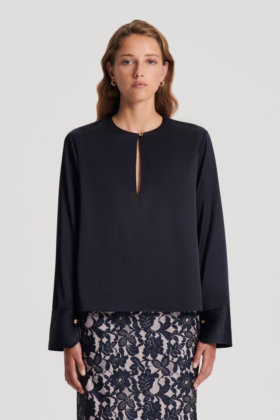 Tops | Women Scanlan Theodore SILK SATIN TOP Navy