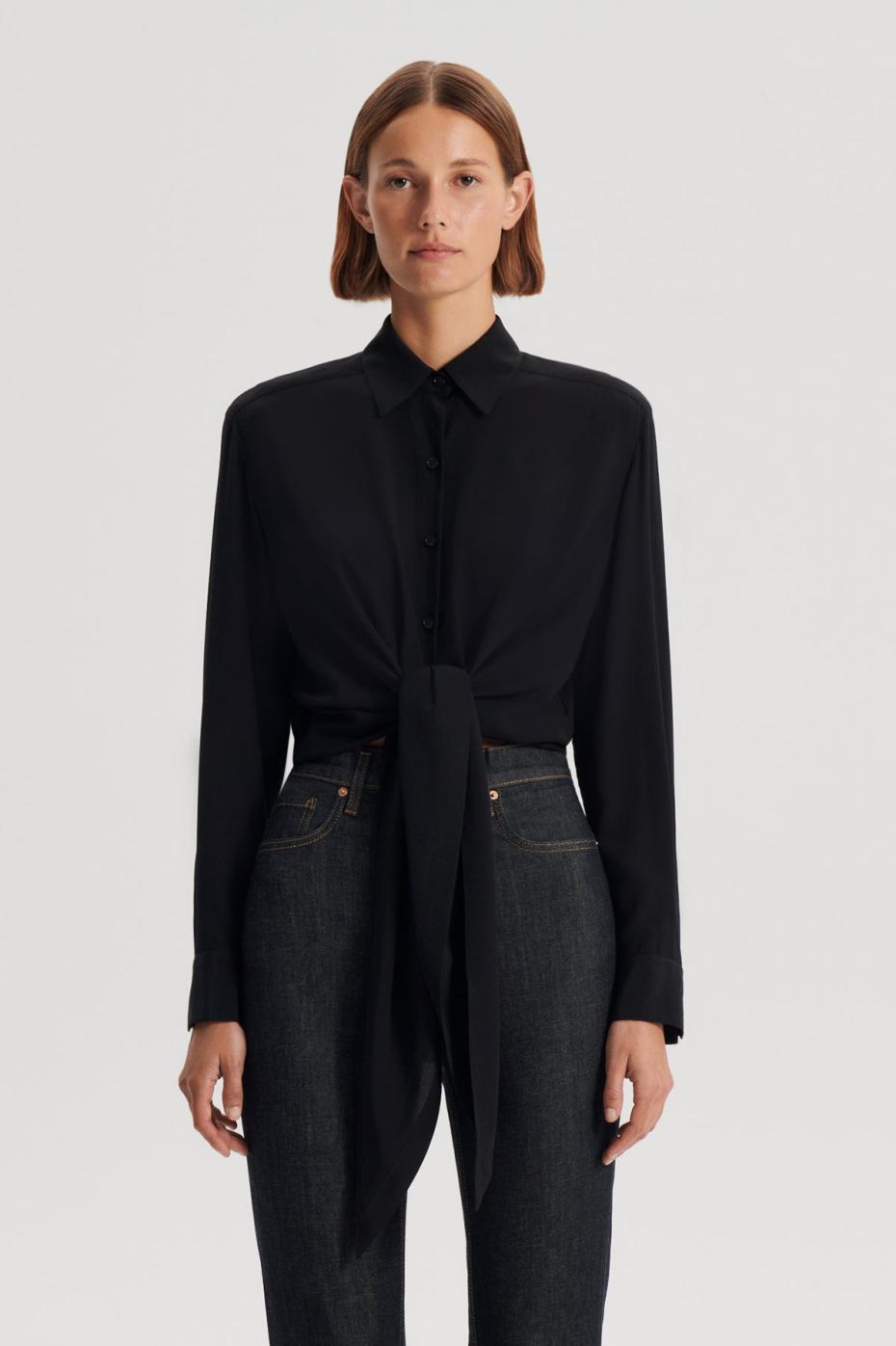 Tops | Women Scanlan Theodore SILK TIE FRONT SHIRT Black
