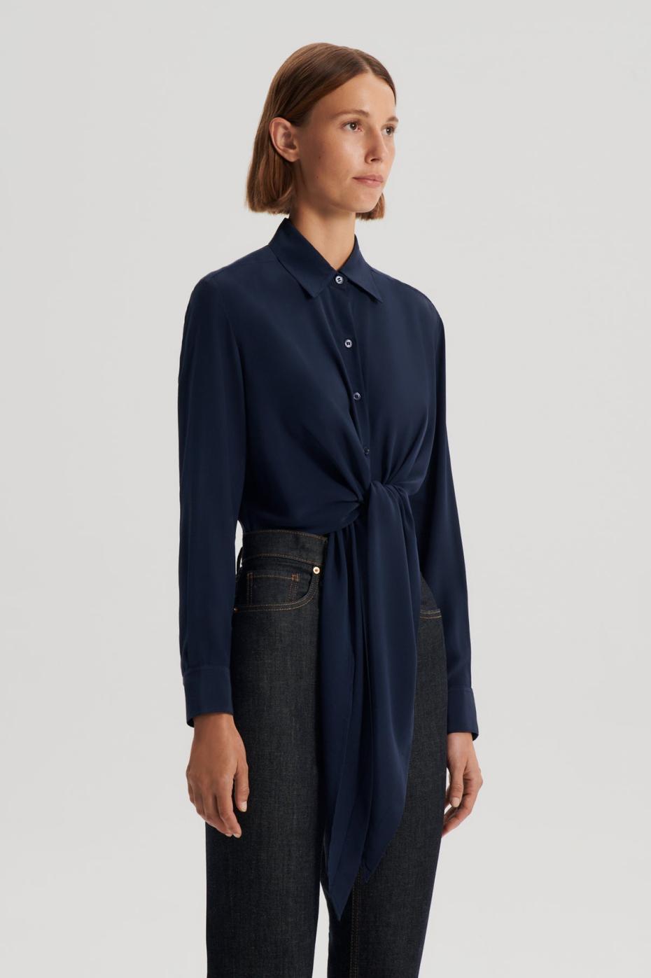 Tops | Women Scanlan Theodore SILK TIE FRONT SHIRT Navy