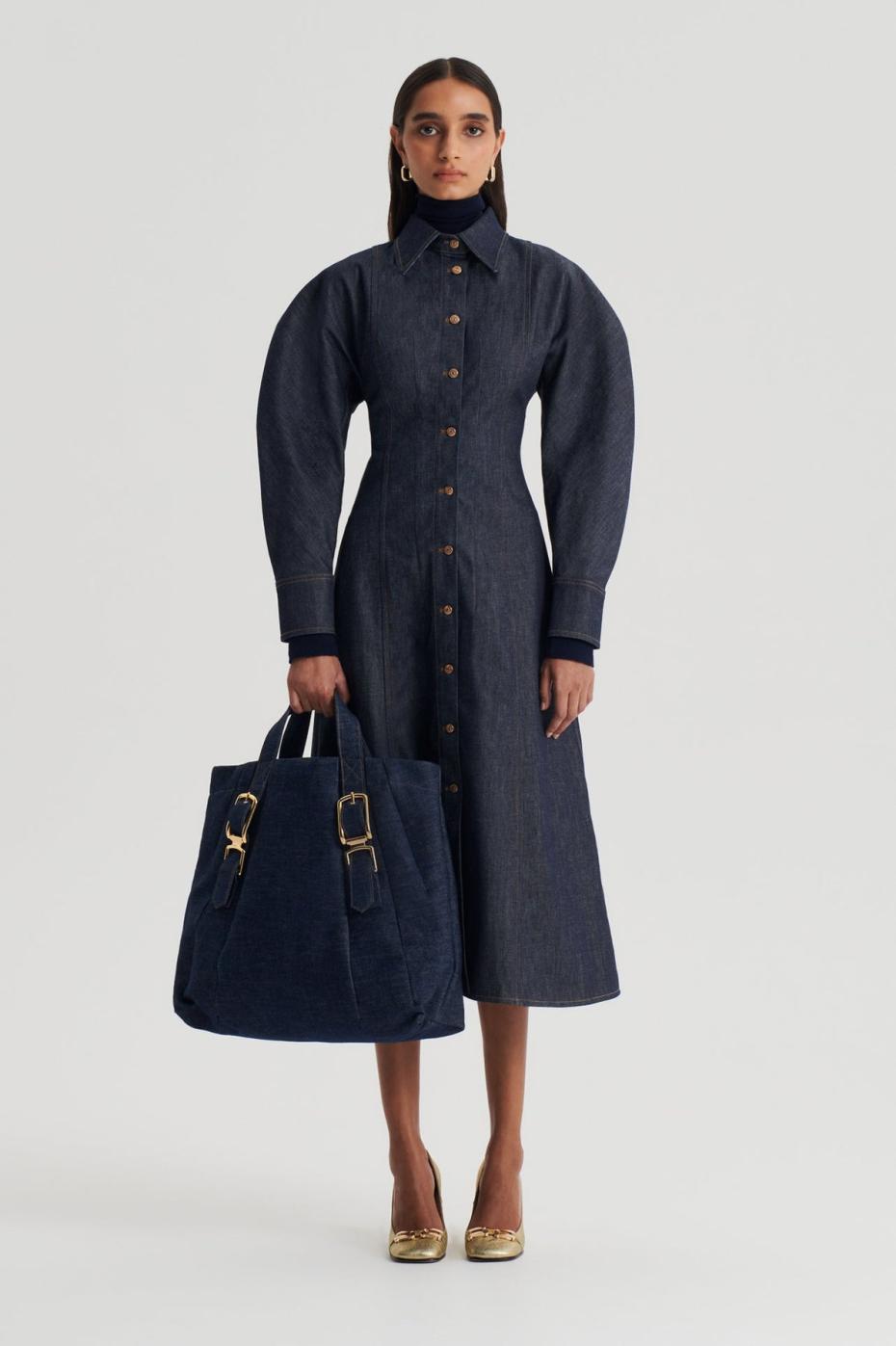 Denim | Women Scanlan Theodore DENIM COCOON SLEEVE MIDI DRESS Indigo B