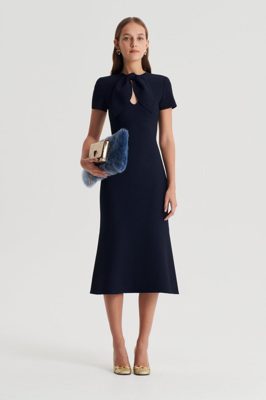 Dresses | Women Scanlan Theodore CREPE KNIT CRAVAT DRESS Navy