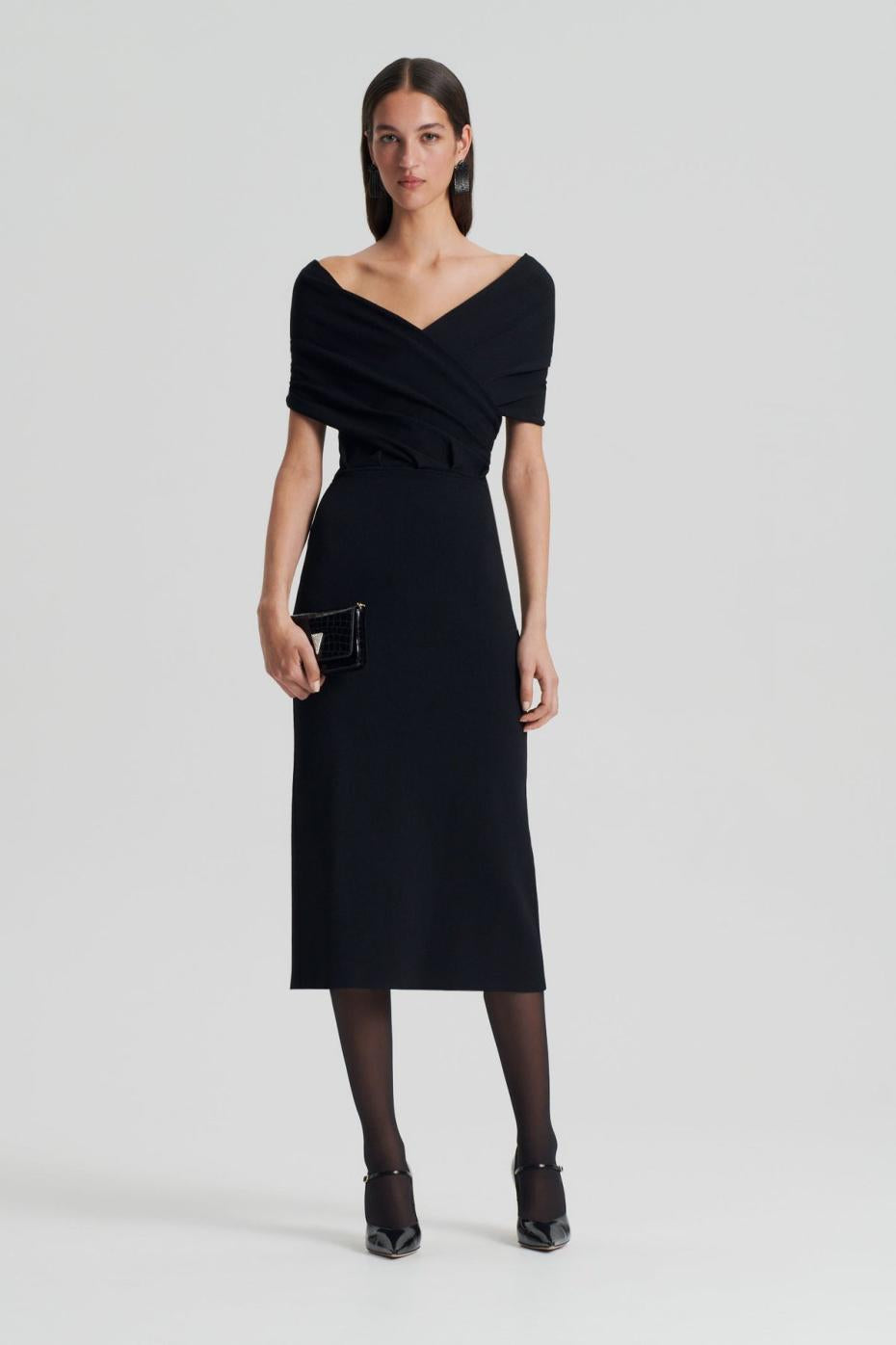 Dresses | Women Scanlan Theodore CREPE KNIT DRAPE SHOULDER DRESS Black