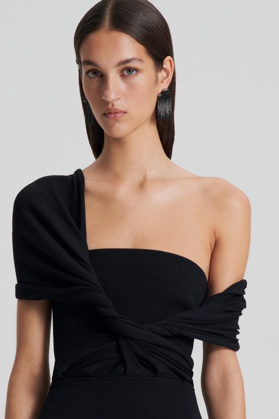 Dresses | Women Scanlan Theodore CREPE KNIT DRAPE SHOULDER DRESS Black