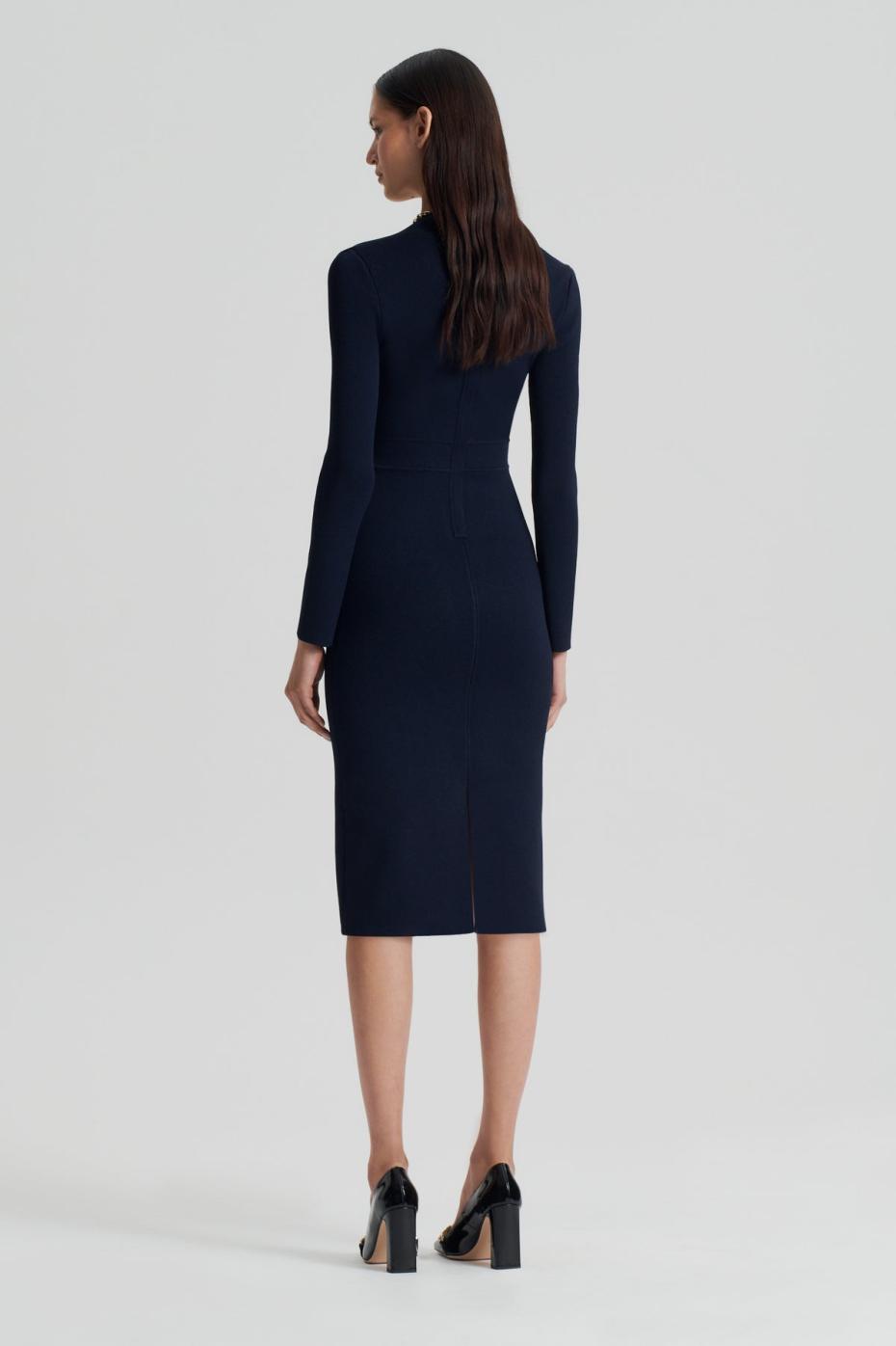 Dresses | Women Scanlan Theodore CREPE KNIT LONG SLEEVE V NECK DRESS Navy