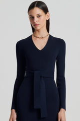 Dresses | Women Scanlan Theodore CREPE KNIT LONG SLEEVE V NECK DRESS Navy