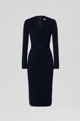 Dresses | Women Scanlan Theodore CREPE KNIT LONG SLEEVE V NECK DRESS Navy