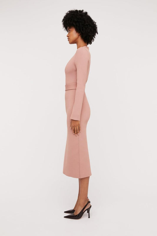 Dresses | Women Scanlan Theodore CREPE KNIT LONG SLEEVE V NECK DRESS Powder