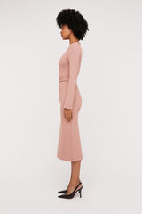 Dresses | Women Scanlan Theodore CREPE KNIT LONG SLEEVE V NECK DRESS Powder