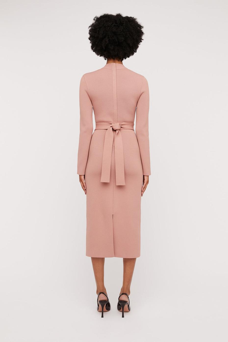 Dresses | Women Scanlan Theodore CREPE KNIT LONG SLEEVE V NECK DRESS Powder