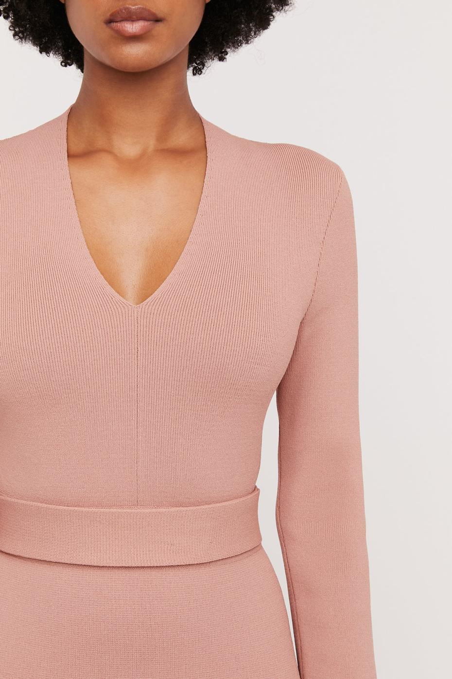 Dresses | Women Scanlan Theodore CREPE KNIT LONG SLEEVE V NECK DRESS Powder