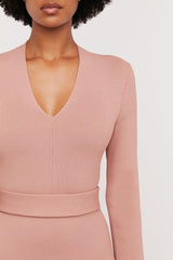 Dresses | Women Scanlan Theodore CREPE KNIT LONG SLEEVE V NECK DRESS Powder