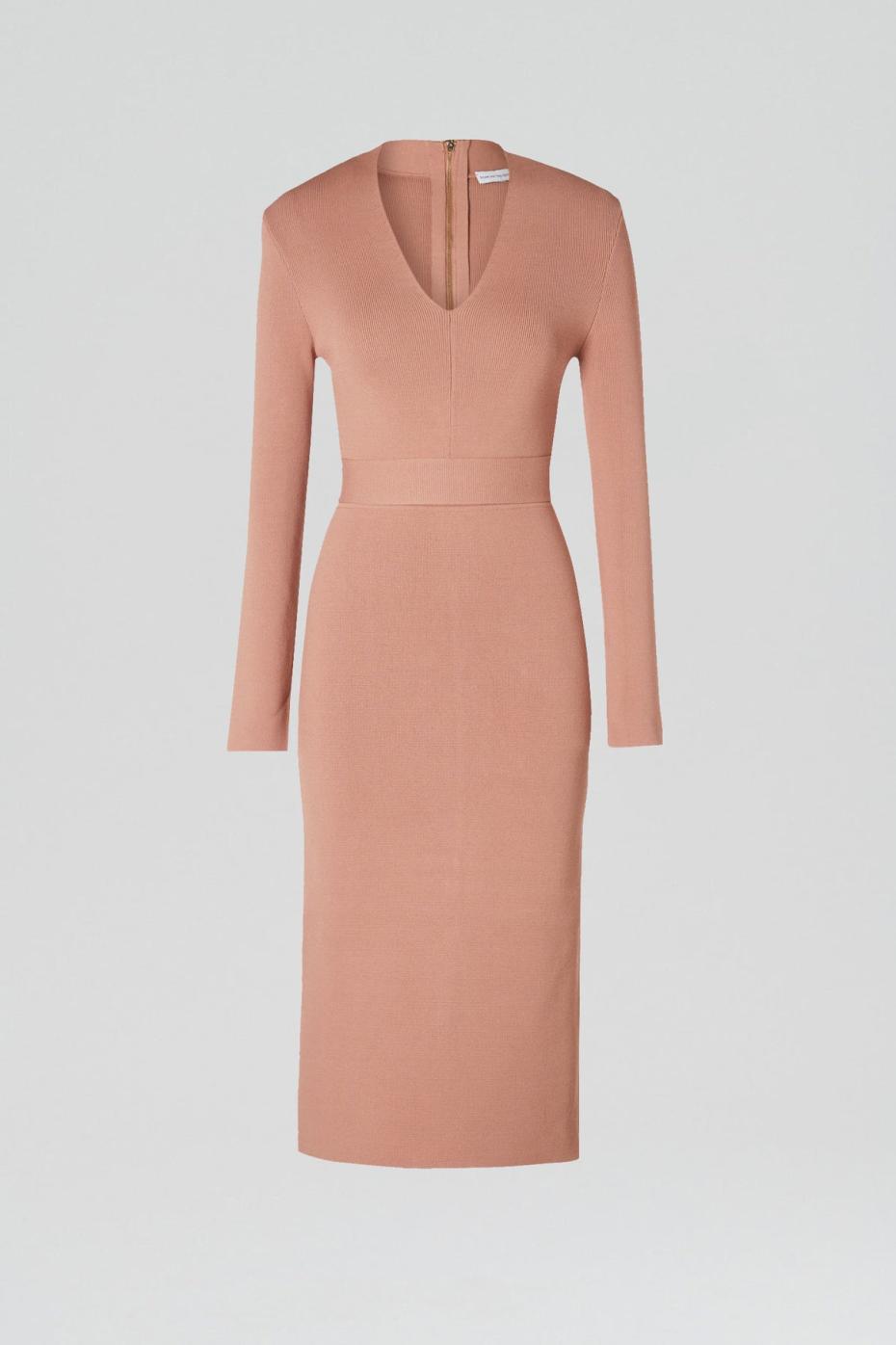 Dresses | Women Scanlan Theodore CREPE KNIT LONG SLEEVE V NECK DRESS Powder