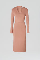 Dresses | Women Scanlan Theodore CREPE KNIT LONG SLEEVE V NECK DRESS Powder