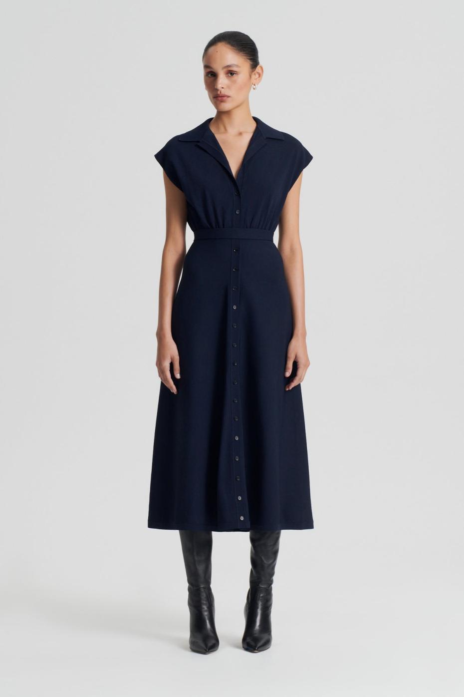 Dresses | Women Scanlan Theodore CREPE KNIT SHIRT DRESS Navy