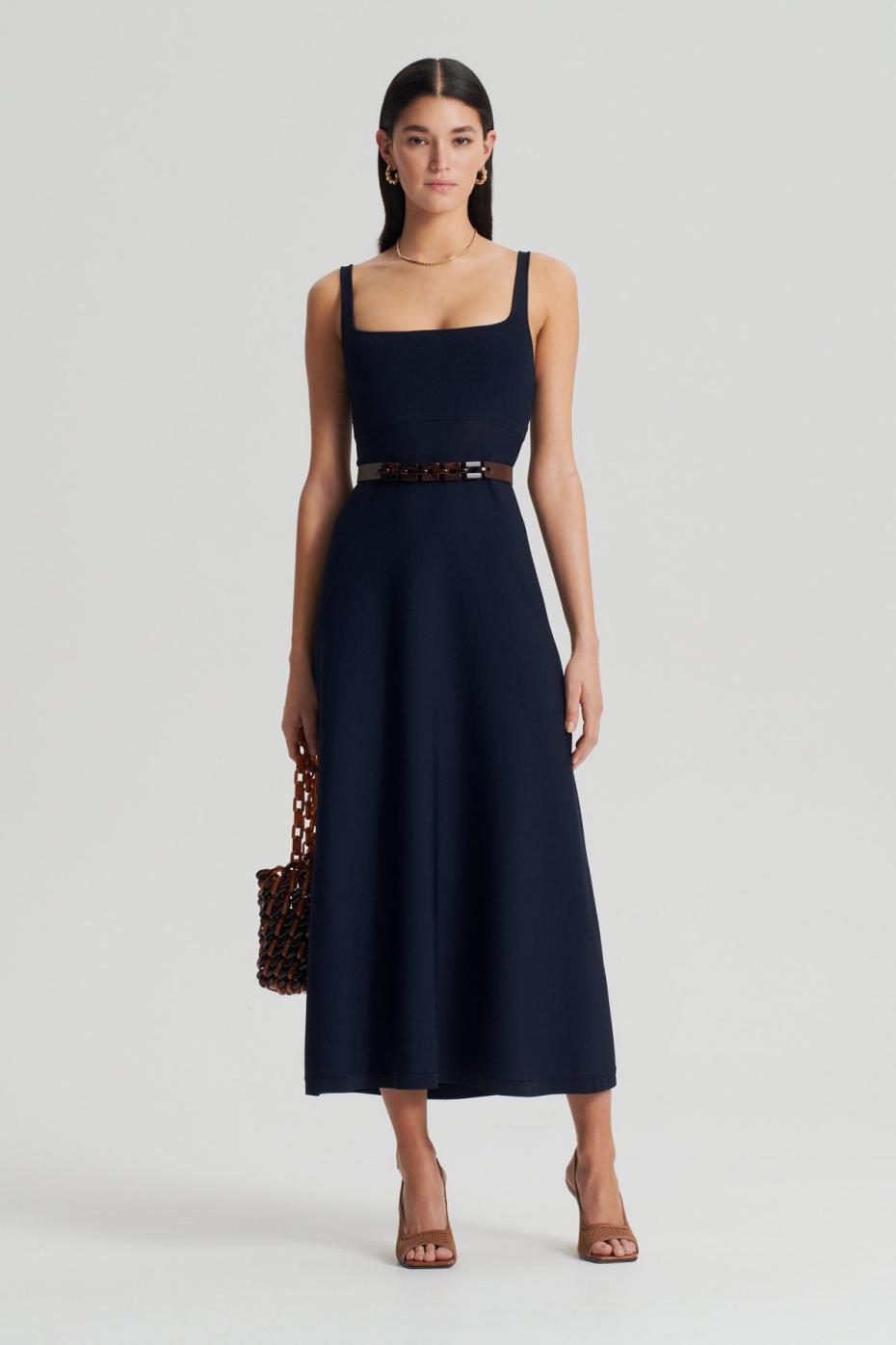 Dresses | Women Scanlan Theodore CREPE KNIT SQUARE NECK DRESS Navy