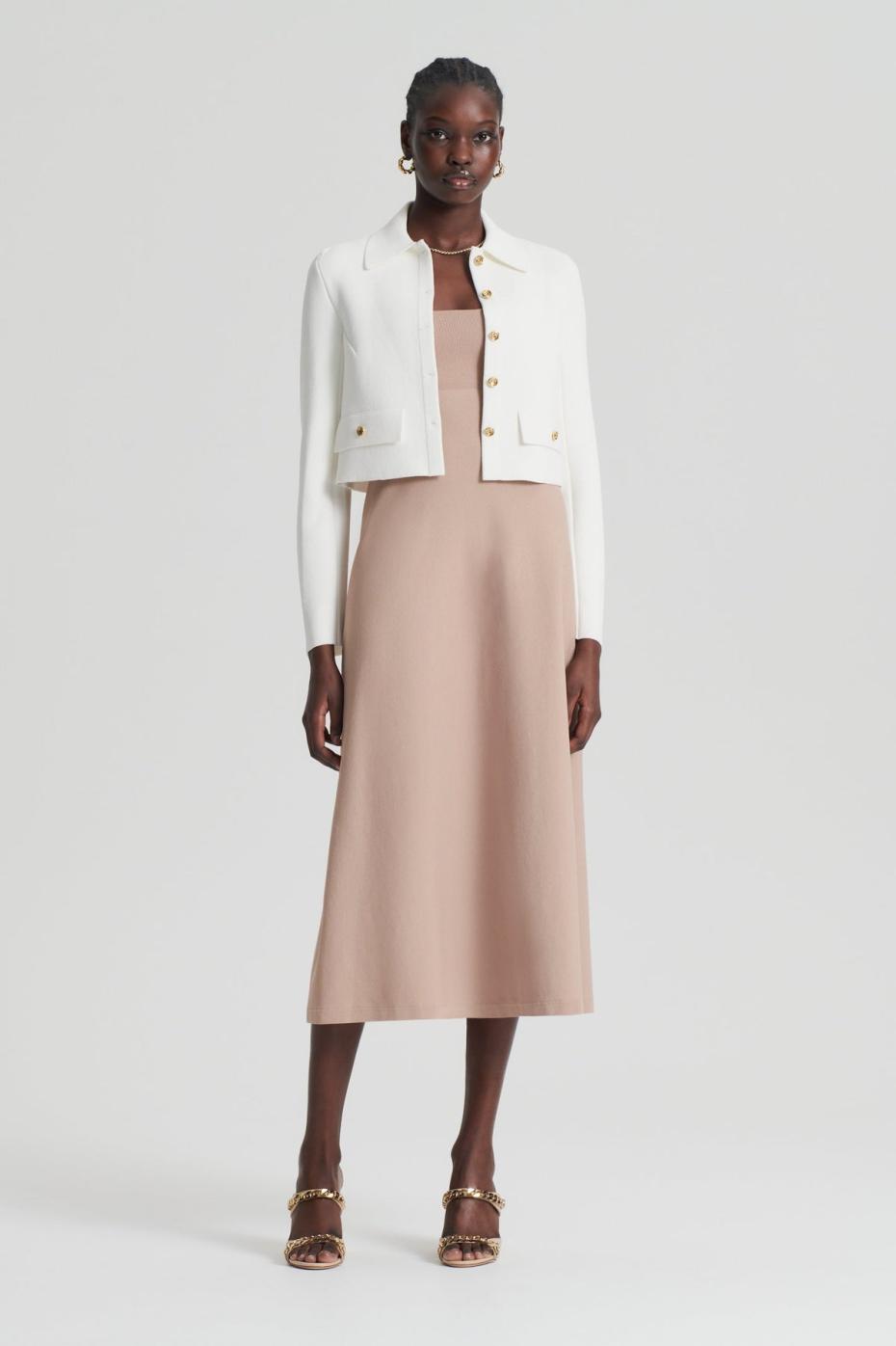 Dresses | Women Scanlan Theodore CREPE KNIT SQUARE NECK DRESS Oat