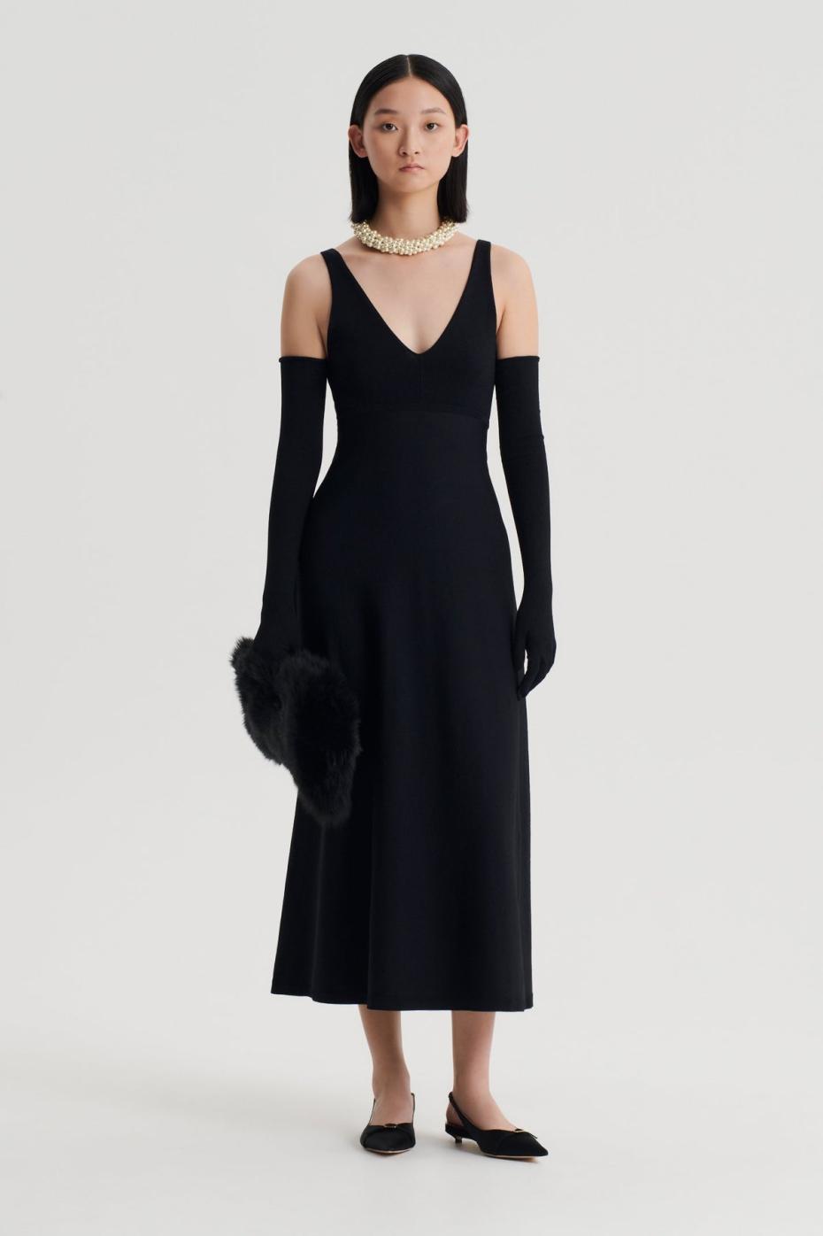 Dresses | Women Scanlan Theodore CREPE KNIT V NECK DRESS Black