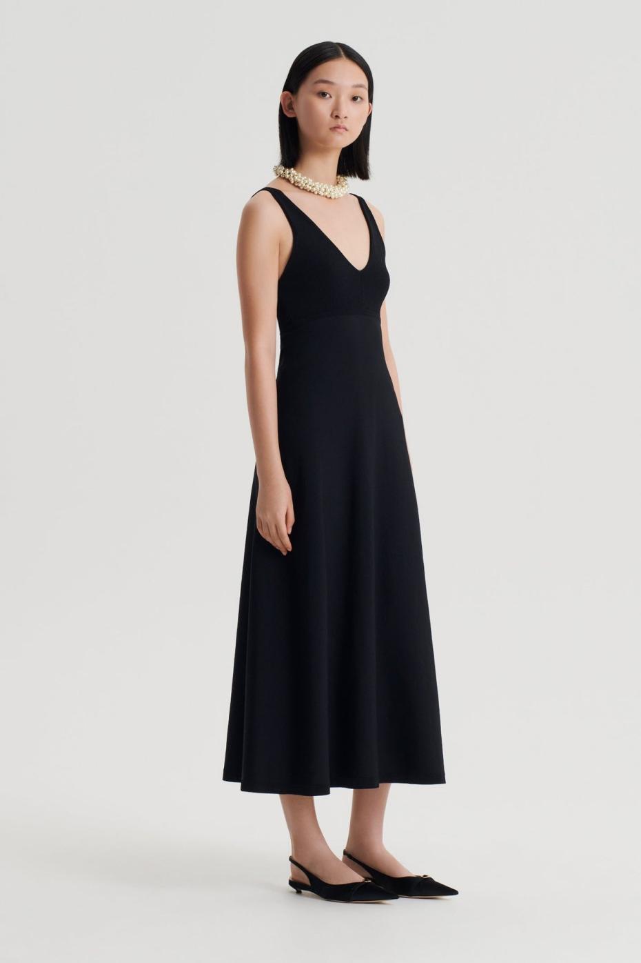Dresses | Women Scanlan Theodore CREPE KNIT V NECK DRESS Black