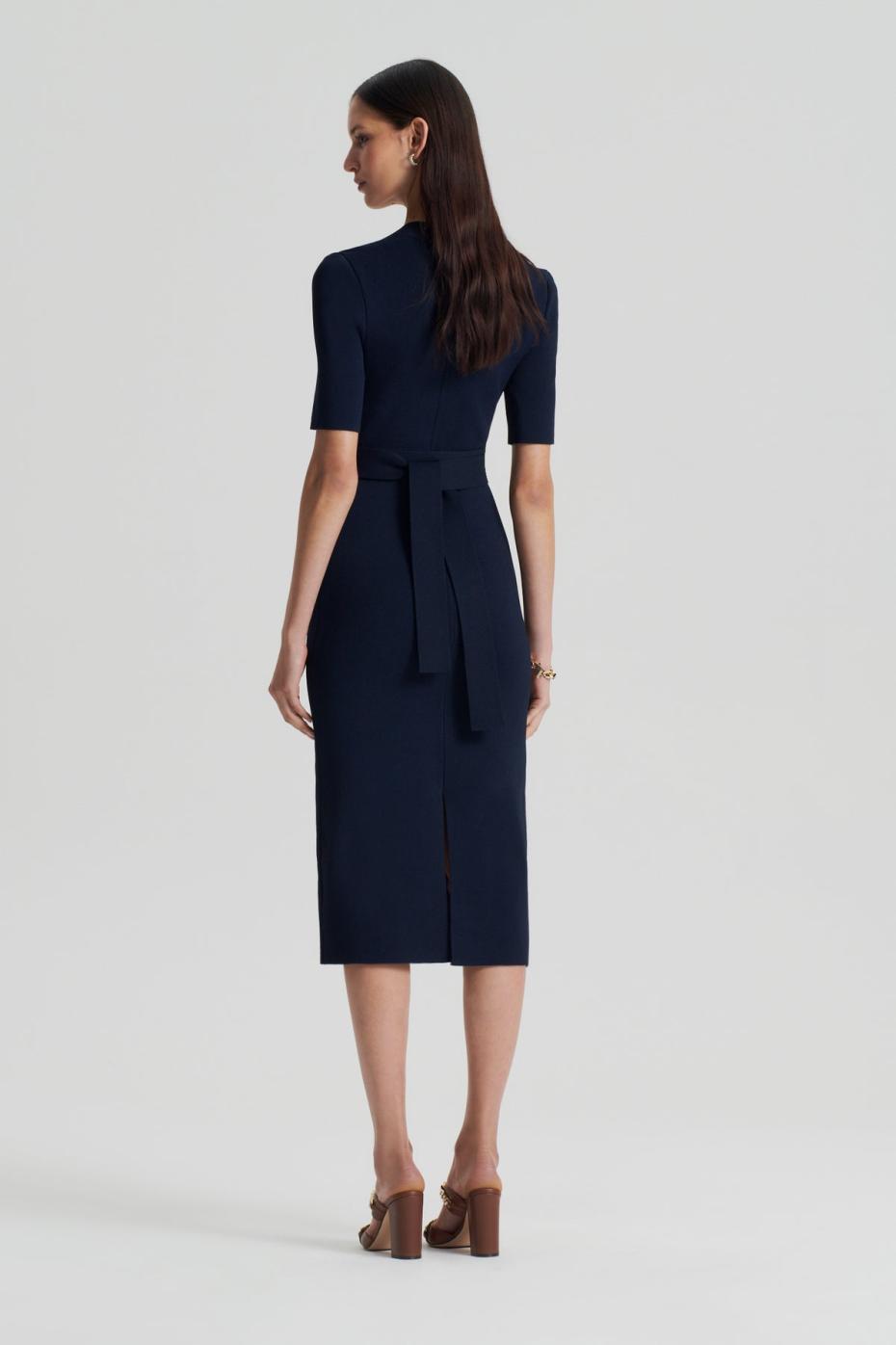 Dresses | Women Scanlan Theodore CREPE KNIT V NECK DRESS Navy