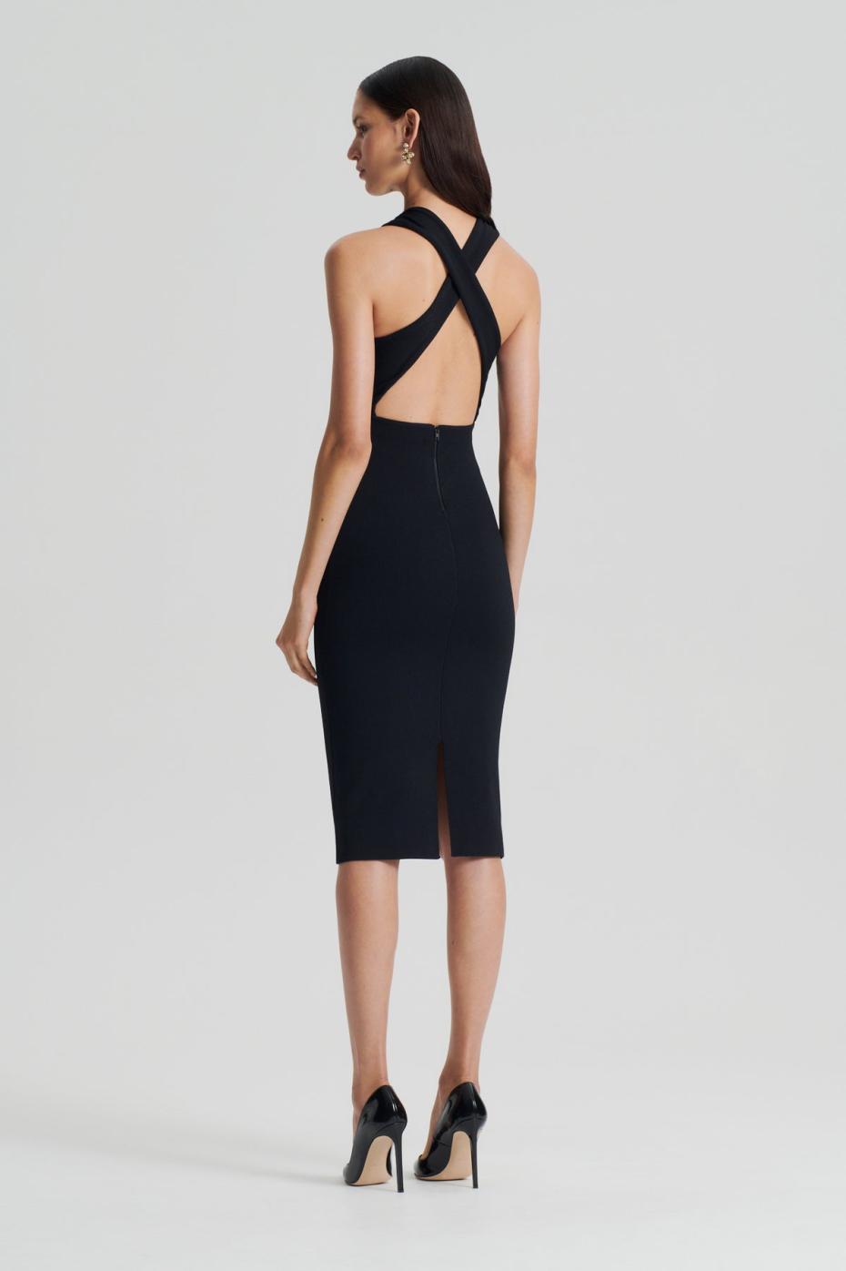 Dresses | Women Scanlan Theodore CREPE KNIT WRAP NECK DRESS Black