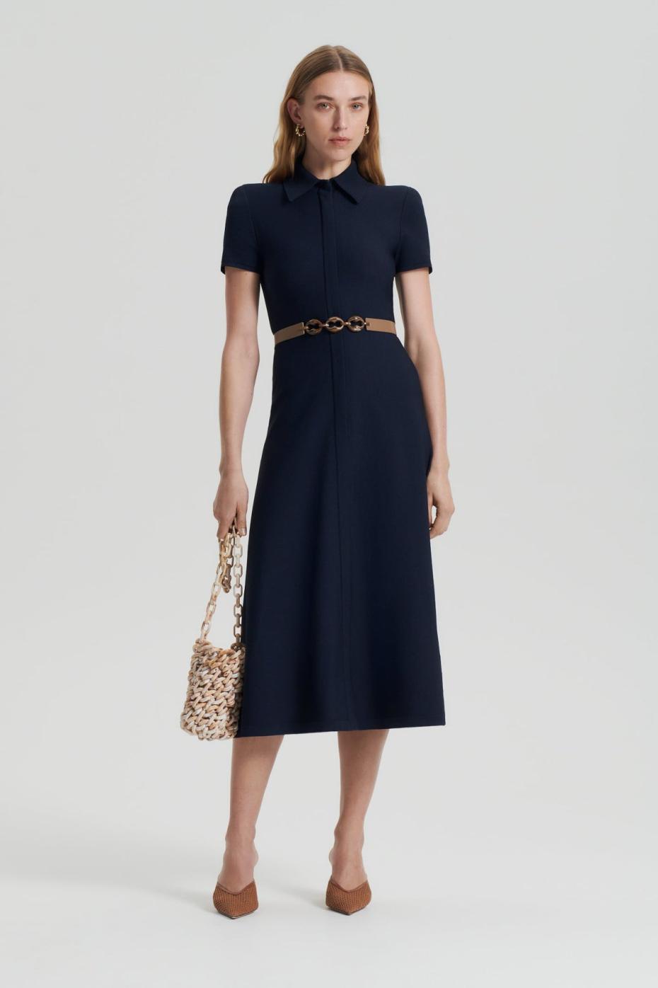 Dresses | Women Scanlan Theodore CREPE KNIT ZIP SHIRT DRESS Navy