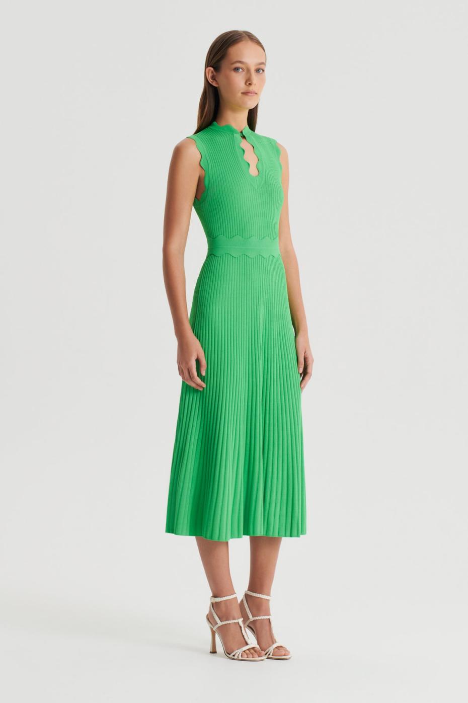 Dresses | Women Scanlan Theodore PLEATED RIB SCALLOP TRIM DRESS Green