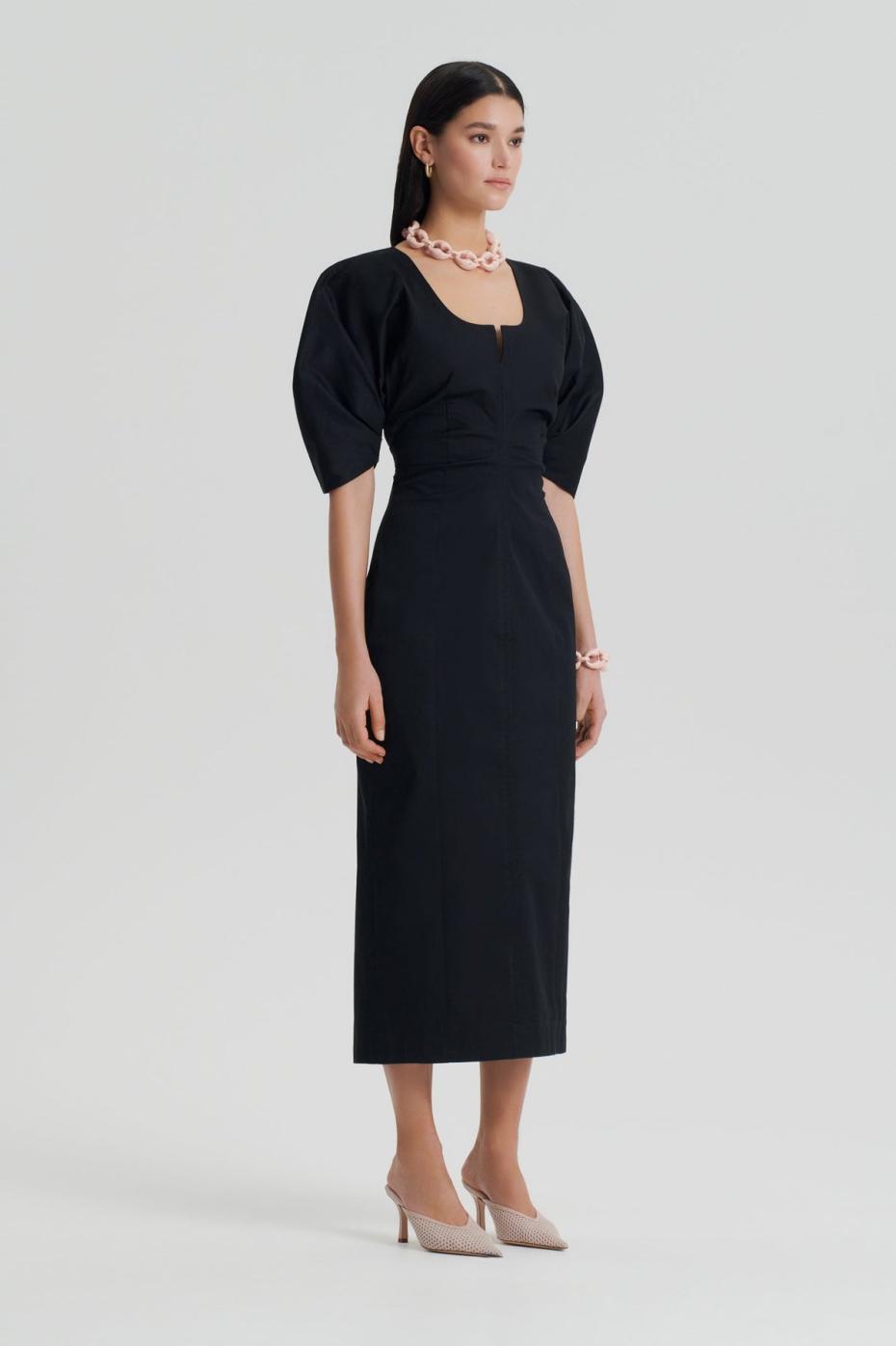Dresses | Women Scanlan Theodore SATEEN COTTON TAILORED DRESS Black