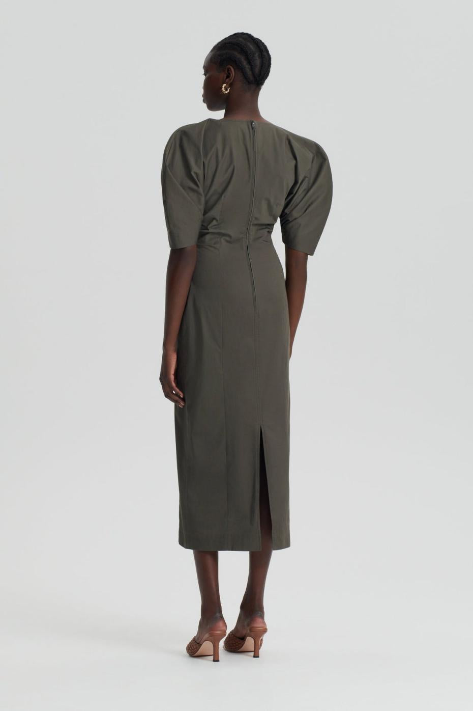 Dresses | Women Scanlan Theodore SATEEN COTTON TAILORED DRESS Khaki