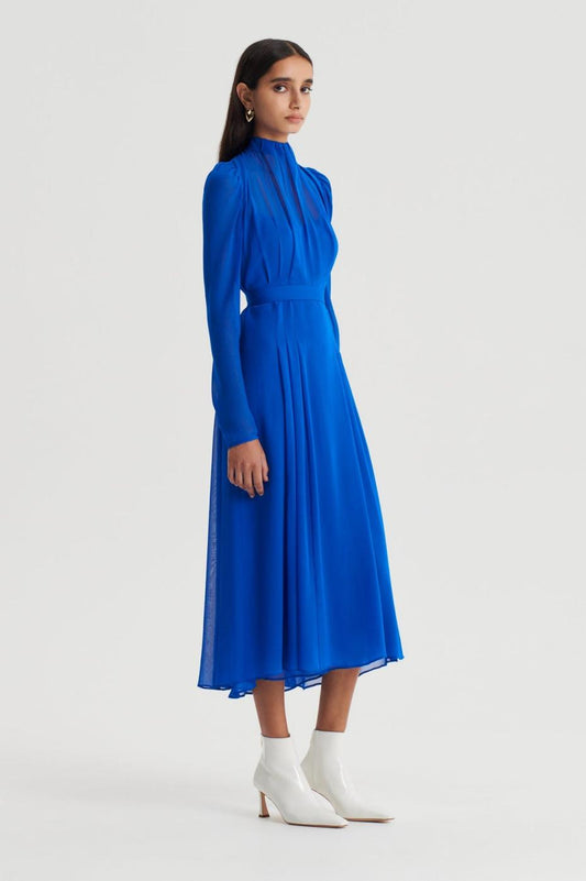 Dresses | Women Scanlan Theodore SILK GEORGETTE GATHER NECK DRESS Cobalt