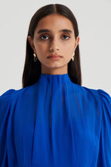 Dresses | Women Scanlan Theodore SILK GEORGETTE GATHER NECK DRESS Cobalt
