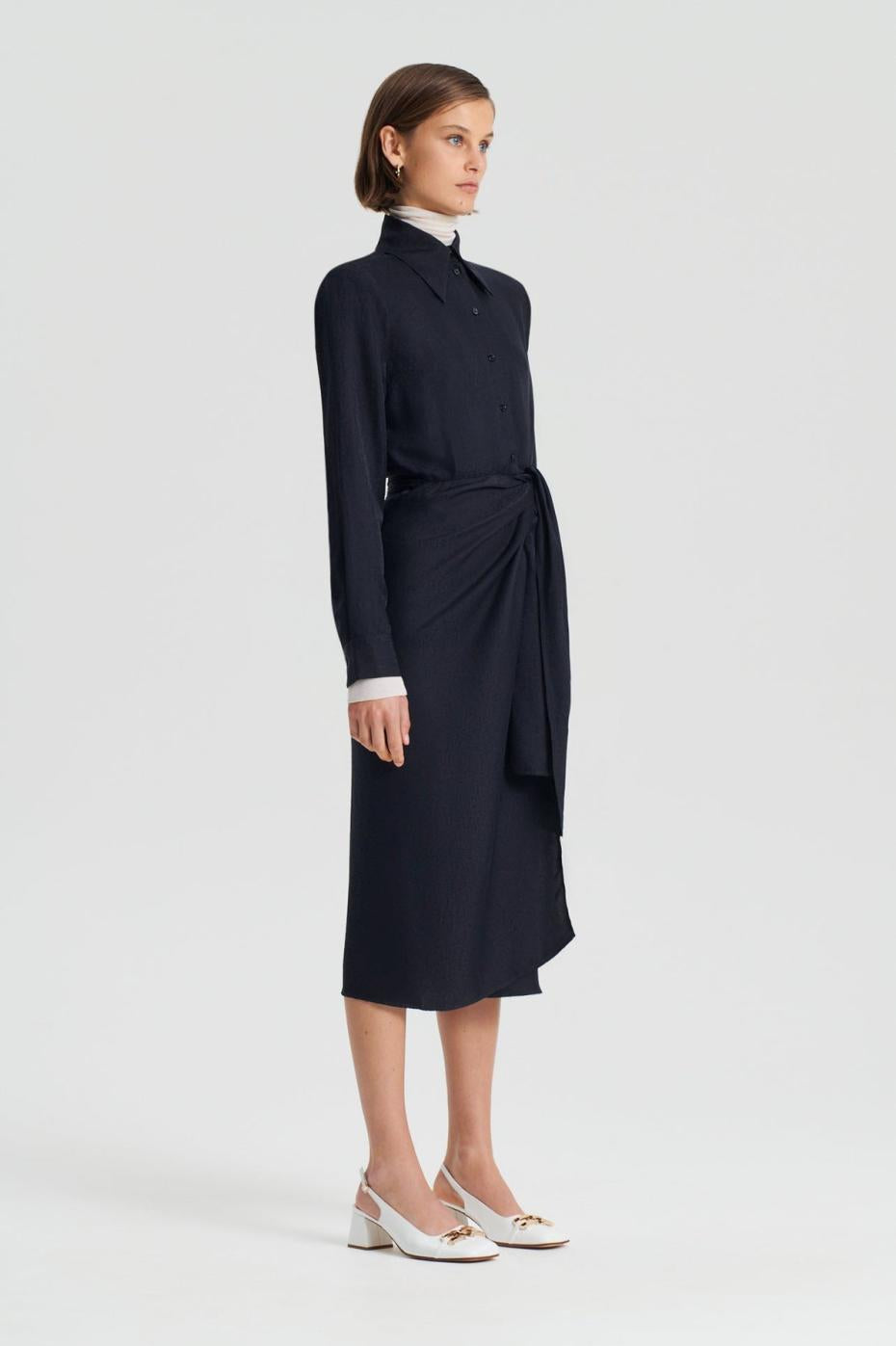 Dresses | Women Scanlan Theodore SILK JAQUARD WRAP DRESS Navy