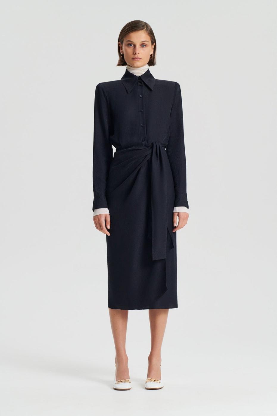 Dresses | Women Scanlan Theodore SILK JAQUARD WRAP DRESS Navy