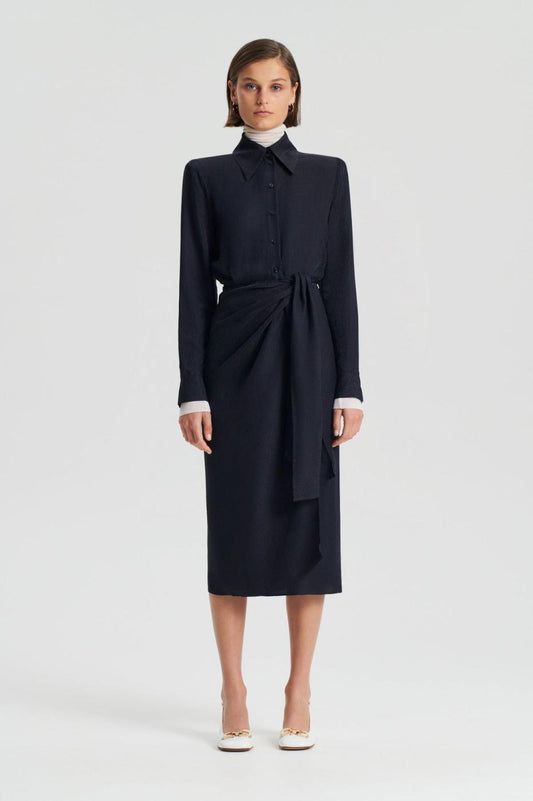 Dresses | Women Scanlan Theodore SILK JAQUARD WRAP DRESS Navy