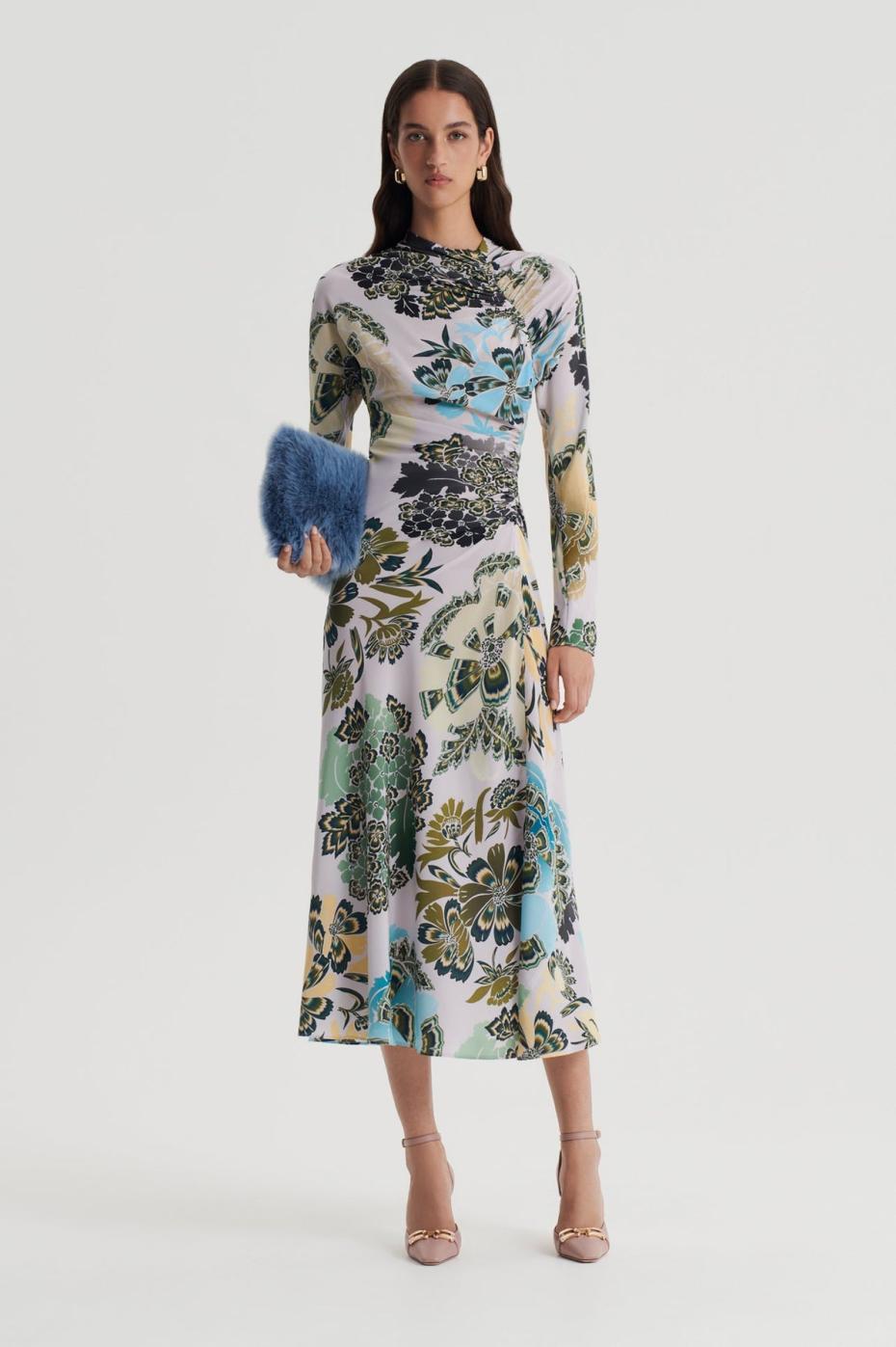 Dresses | Women Scanlan Theodore SILK PRINT GATHER DRESS Pale.grey