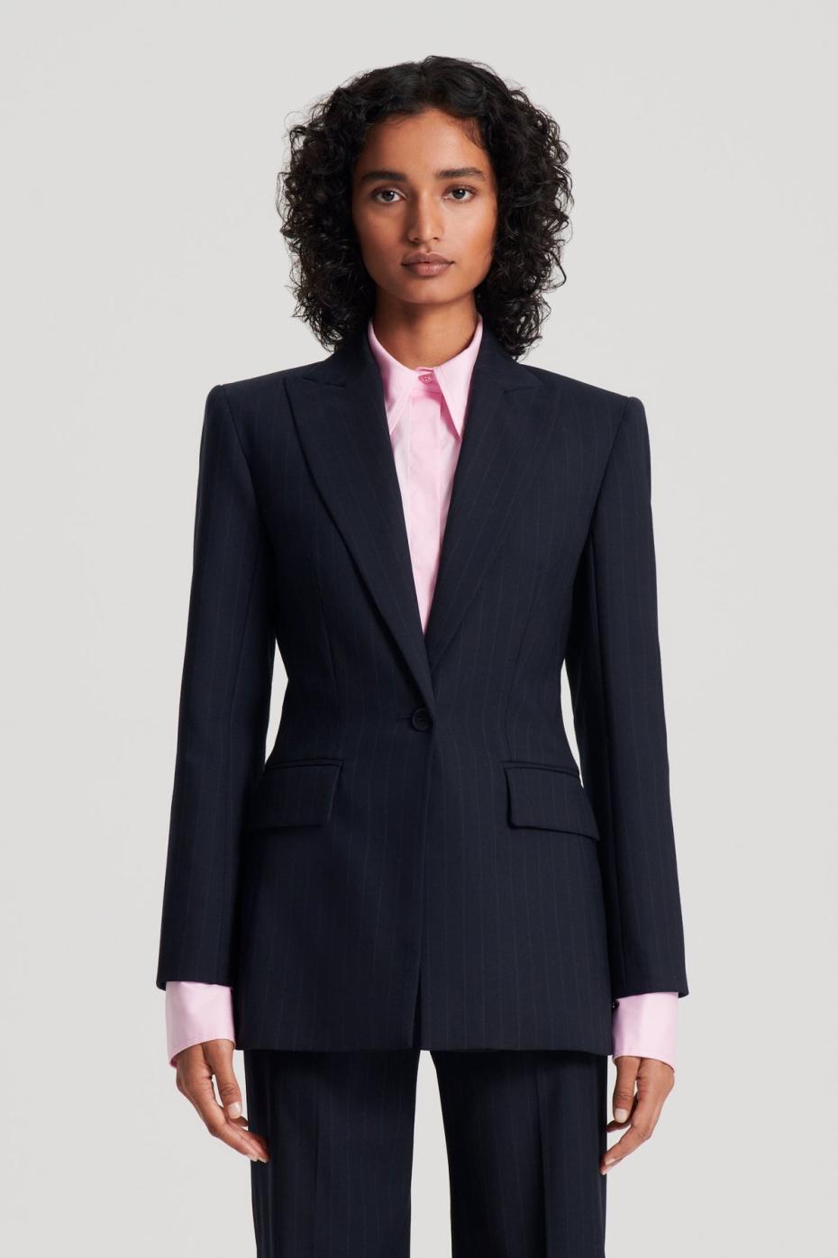 Jackets | Women Scanlan Theodore CHALK STRIPE TAILORED JACKET Navy