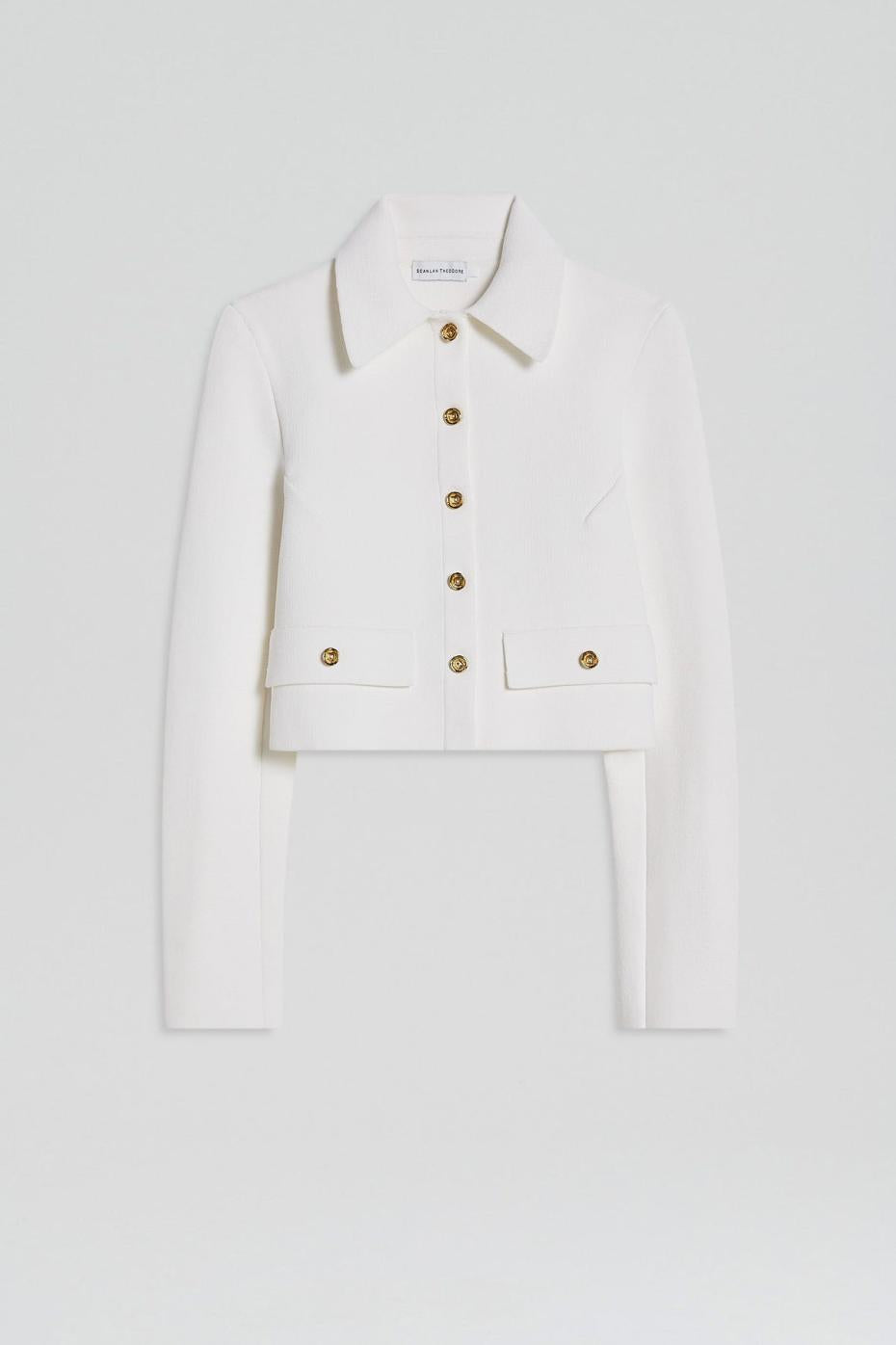 Jackets | Women Scanlan Theodore CREPE KNIT CROP BUTTON JACKET Cream Gold