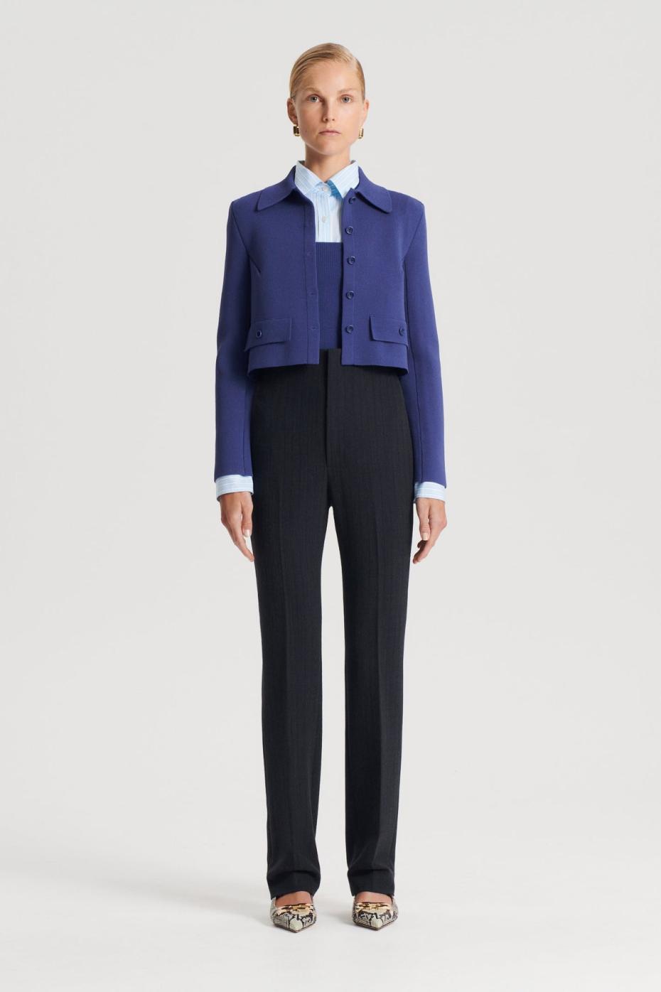 Jackets | Women Scanlan Theodore CREPE KNIT CROP BUTTON JACKET Royal