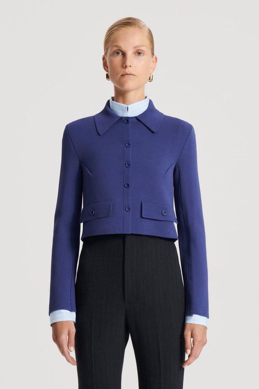Jackets | Women Scanlan Theodore CREPE KNIT CROP BUTTON JACKET Royal