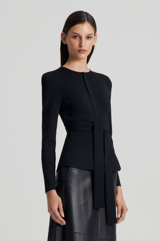 Jackets | Women Scanlan Theodore CREPE KNIT CURVED HEM JACKET Black