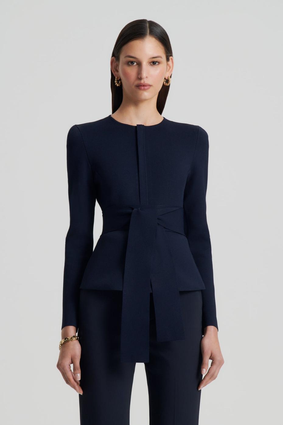 Jackets | Women Scanlan Theodore CREPE KNIT CURVED HEM JACKET Navy