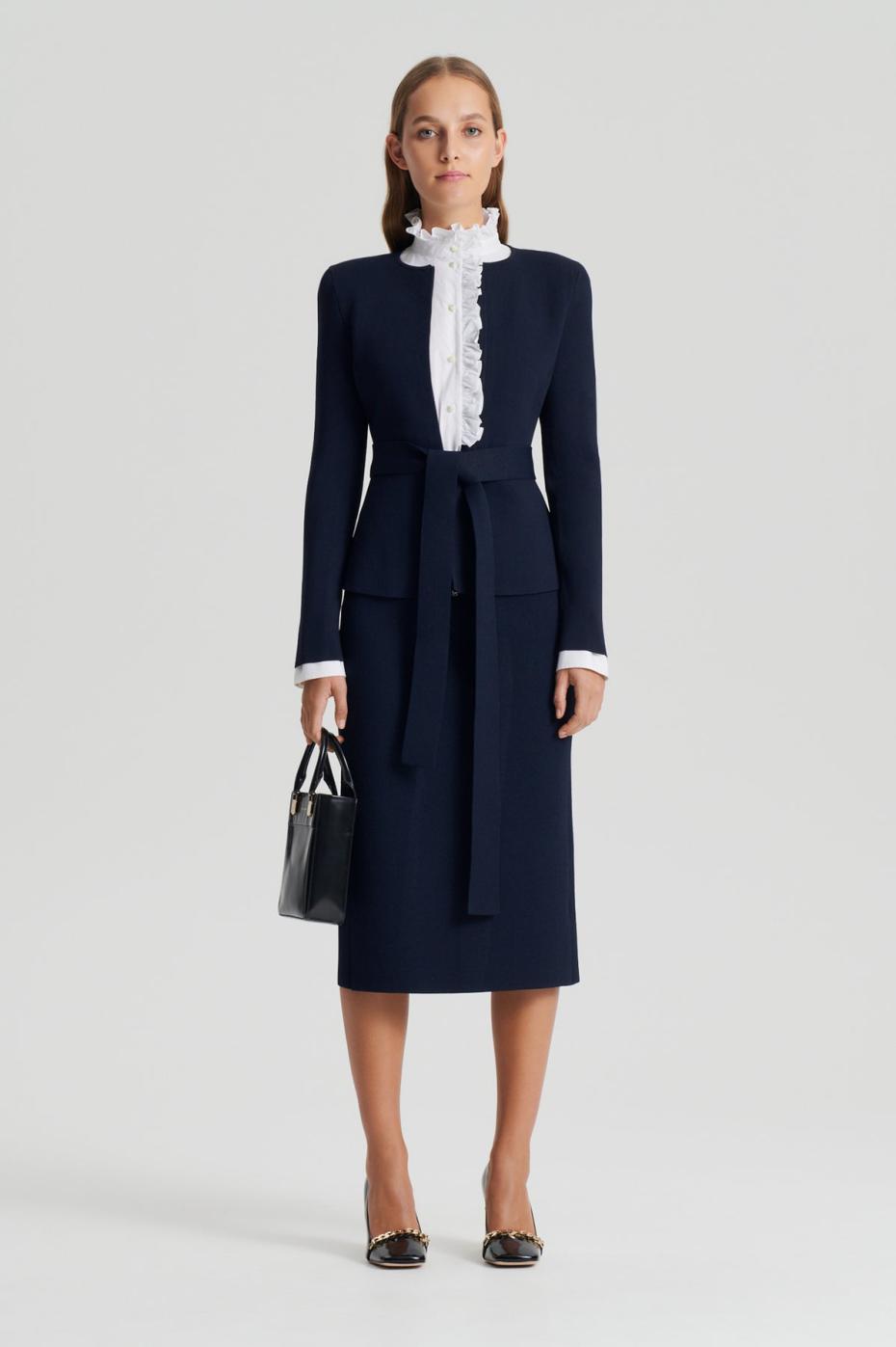 Jackets | Women Scanlan Theodore CREPE KNIT CURVED HEM JACKET Navy