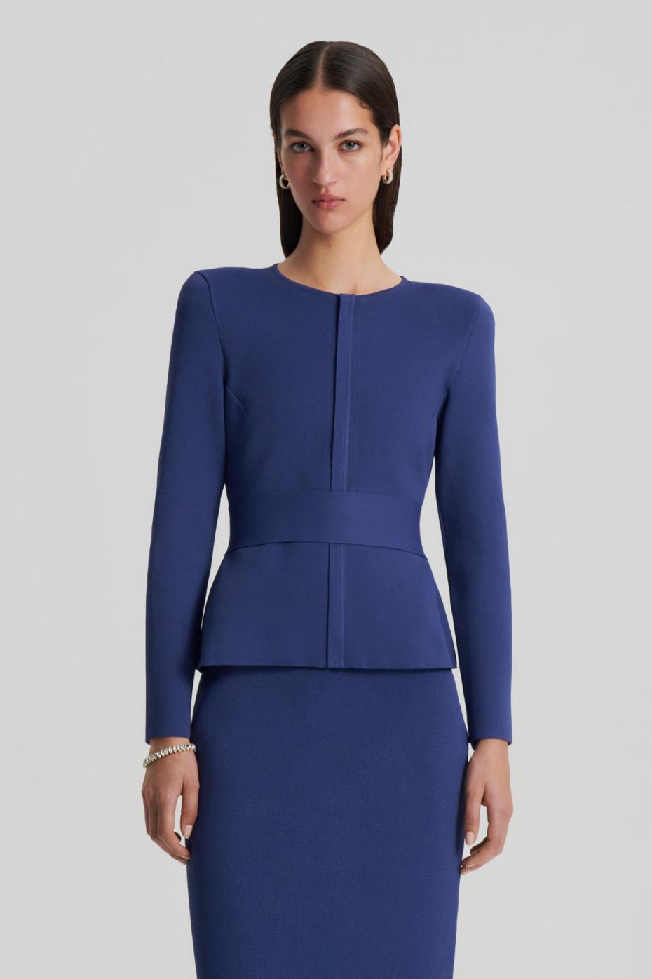 Jackets | Women Scanlan Theodore CREPE KNIT CURVED HEM JACKET Royal