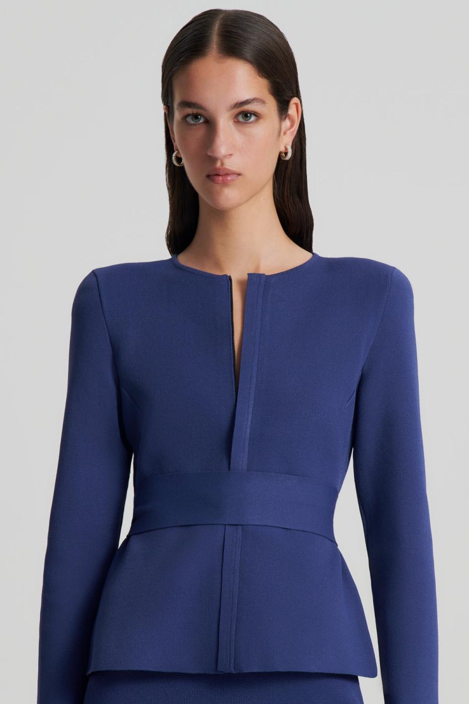 Jackets | Women Scanlan Theodore CREPE KNIT CURVED HEM JACKET Royal