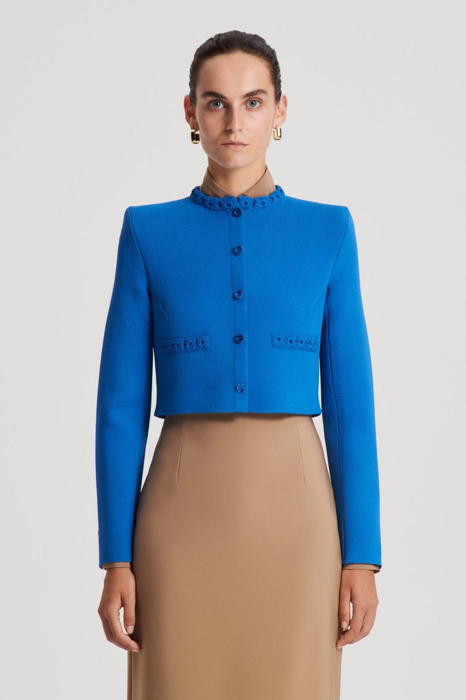Jackets | Women Scanlan Theodore CREPE KNIT DAISY CROP JACKET Prussian.blue