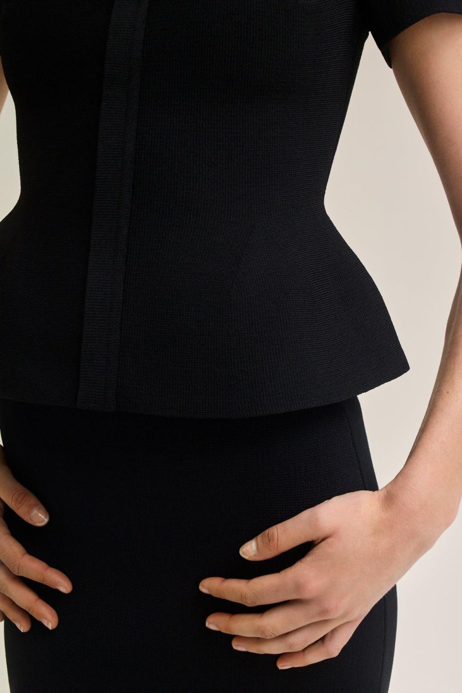 Jackets | Women Scanlan Theodore CREPE KNIT SHORT SLEEVE PEPLUM JACKET Black