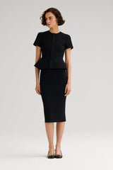 Jackets | Women Scanlan Theodore CREPE KNIT SHORT SLEEVE PEPLUM JACKET Black