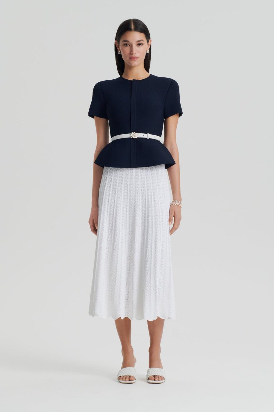 Jackets | Women Scanlan Theodore CREPE KNIT SHORT SLEEVE PEPLUM JACKET Navy