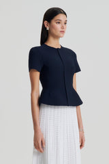 Jackets | Women Scanlan Theodore CREPE KNIT SHORT SLEEVE PEPLUM JACKET Navy