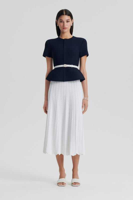 Jackets | Women Scanlan Theodore CREPE KNIT SHORT SLEEVE PEPLUM JACKET Navy